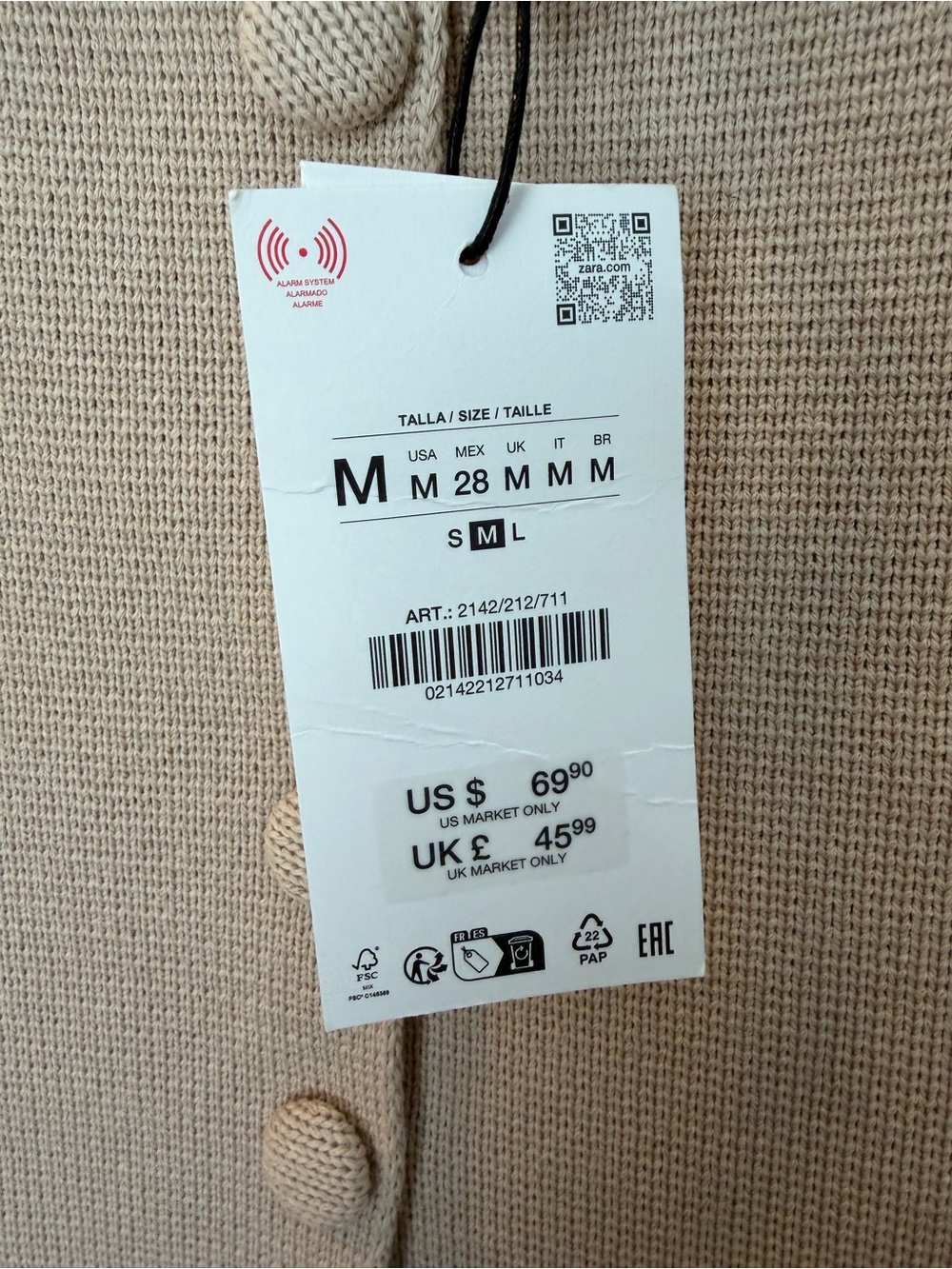 NWT Zara Short Sleeve Peplum Sweater in Beige - Picture 3 of 4